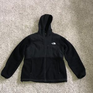 Women’s L Black NorthFace zip-up jacket with hood.
